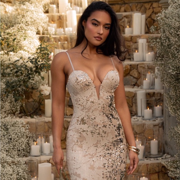 Worn once, JLUXLABEL Stone Gilded Sequin Maxi Dress - Picture 2 of 2